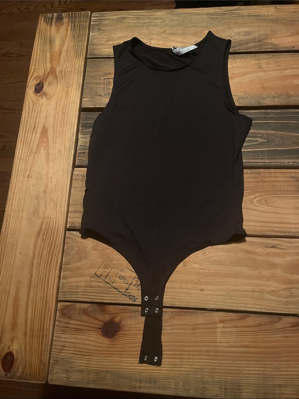 PINK Victoria's Secret Black Sleeveless Snap-Crotch Bodysuit
